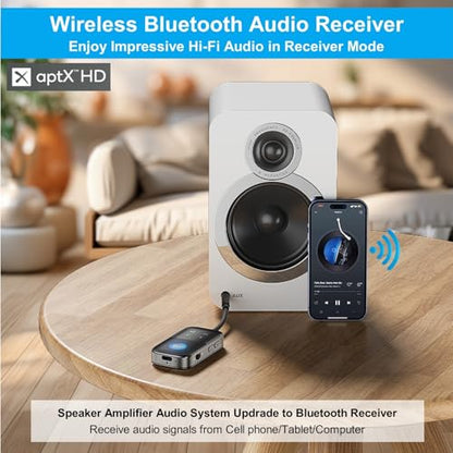 2025 Premium 3 in 1 Bluetooth Audio Transmitter Receiver with aptX Adaptive for up to 2 AirPods or Bluetooth Headphones, Wireless Audio Adapter Supports Any 3.5mm Jack on Airplane, Gym, TV, Car, Home