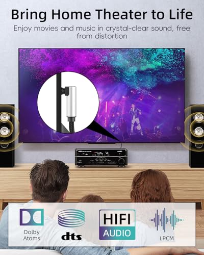 90 Degree Optical Cable for Soundbar to TV, Right Angled Toslink Plug Digital Optical Audio Cable for Home Cinema, Stereo System (2m / 6.56ft)