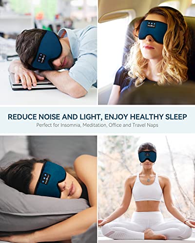 MUSICOZY 3D Sleep Headphones Bluetooth 5.4 Sleep Mask with HD Speakers | Soft Velvet Cotton Fabric, Blackout Design, Side Sleeper Comfort, Washable Style, 14 Hours Playtime, Travel Meditation Gifts - color: Indigo Blue