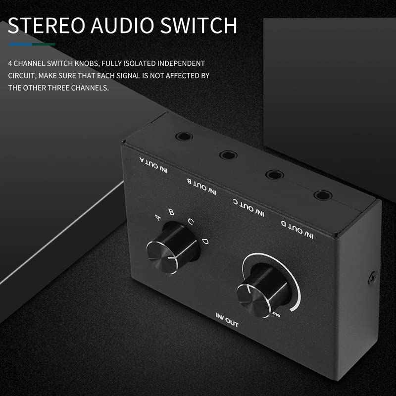 4 Port Audio Switch, 3.5mm Audio Switcher, Stereo AUX Audio Selector, 4 Input 1Output/1Input 4 Output Audio Switcher Box