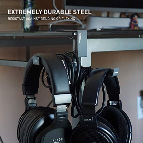ADV. Dual Suspension Headphone Stand – Floating Headset Stand with 360° Rotating Arm, Adjustable Clamp for Desk/Table, Steel Metal Holder, 3.5mm Jack Mount, Universal Fit, [Grey]