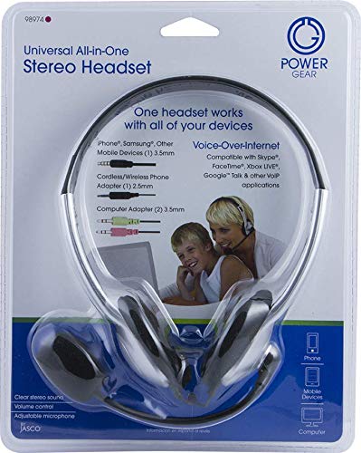 Power Gear Universal Over the Ear Headphones, All In One, Microphone, Work From Home, Music, Gaming, Works for iPhone Android PC Mac Skype Zoom Teams Discord VoIP, Black, 98974 - style: Deluxe Over Ear