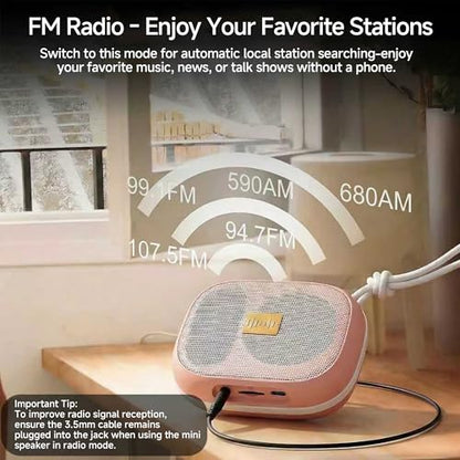 FunHub Waterproof Bluetooth Shower Speaker, Small & Light with Anti-Slip Sides, 3 Play Modes, FM Radio, Bluetooth 5.3 Immersive Stereo Sound (TWS), for Bathroom, Pool, Beach & Outdoor Party – Pink - color: Pink