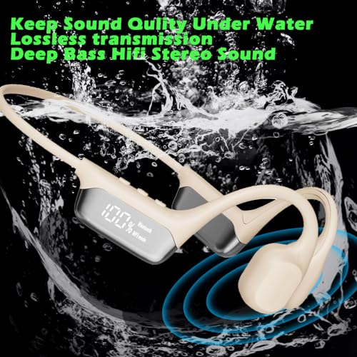 IHAO Swimming Headphones True Bone Conduction Open Ear Headset MP3 Player Built-in 32G Memory IP68 Underwater Waterproof Stereo Bluetooth Earphone for Driving Bicycling Running Skiing-White - color: Swim Headphone White