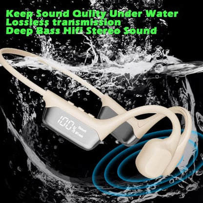 IHAO Swimming Headphones True Bone Conduction Open Ear Headset MP3 Player Built-in 32G Memory IP68 Underwater Waterproof Stereo Bluetooth Earphone for Driving Bicycling Running Skiing-White - color: Swim Headphone White
