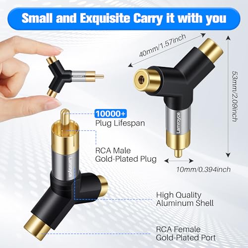 RCA Y-Splitter Adapter 4 Pack,1 RCA Male to 2 RCA Female Stereo Audio Subwoofer Car Audio Extension Metal Gold-Plated Converter Connector Compatible with Home Theater, Hi-Fi System, Amplifier, Speaker - color: 1 RCA Male to 2 RCA Female, size: 4 Pack