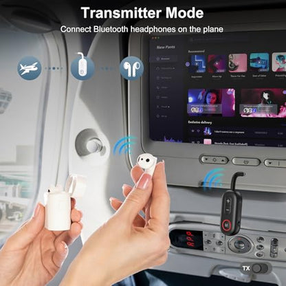 Upgraded Bluetooth 5.3 Transmitter Receiver 2 in 1, Bluetooth Adapter for Airplane, Low Latency, Hands-Free, 3.5mm Aux Audio Adapter for Travel Flight Car Home Stereo Theater - color: Black