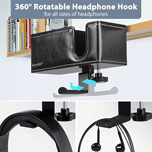 Under Desk Cup Holder Clamp on Cup Holder PU Leather Clip on Desk Organizer | Desk organizer with pencil holder clamp on side, under desk hanging organizer, clip on cup holder desk phone stand holder PU - color: Black