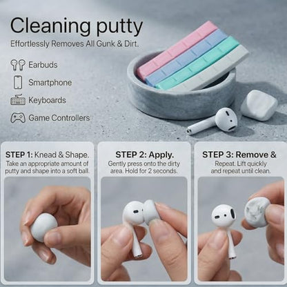 Airpod Cleaner Kit for Earbuds Pro 1 2 3 4, 4-in-1 Phone Cleaning Kit | Soft Brush, Flocking Sponge, Metal Tip for iPhone, iPod, Keyboard, Bluetooth Headphones - size: 4-in-1
