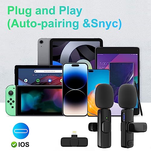JUDKIOM 2 Pack Wireless Lavalier Microphone, Professional Lapel Mics, Wireless Mic Plug-Play, Lapel Microphone for Video Recording Interview Vlog YouTube TikTok(for iPhone 14 and Below) - style: Lightning