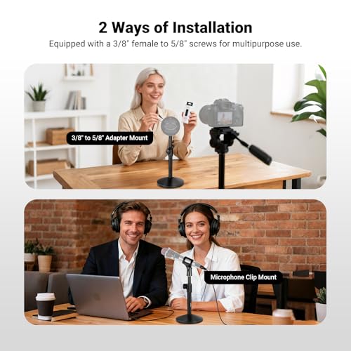 NEEWER Desk Microphone Stand, Adjustable Table Top Mic Holder Mount with Clip and 3/8" to 5/8" Adapter Compatible with Blue Yeti Snowball HyperX QuadCast SoloCast Shure, Max Load 3.3 lbs, MS015 - style: MS015