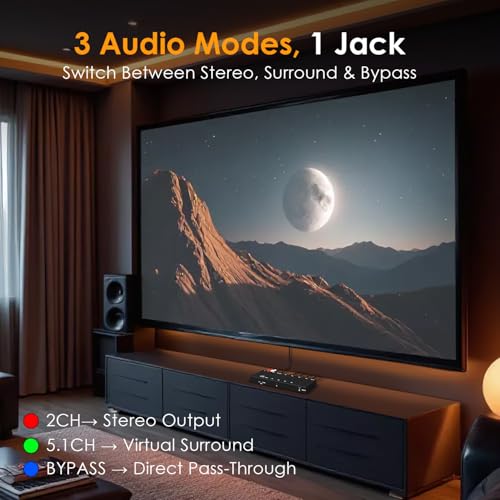 4x1 8K HDMI Switch with Audio Extractor, 8K@60Hz HDMI 2.1 Switcher with Remote, Optical/RCA/3.5mm Audio Output, Supports HDR10, Dolby Vision, HDCP 2.3, Compatible with PS5/Xbox/Apple TV/Soundbar