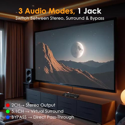 4x1 8K HDMI Switch with Audio Extractor, 8K@60Hz HDMI 2.1 Switcher with Remote, Optical/RCA/3.5mm Audio Output, Supports HDR10, Dolby Vision, HDCP 2.3, Compatible with PS5/Xbox/Apple TV/Soundbar