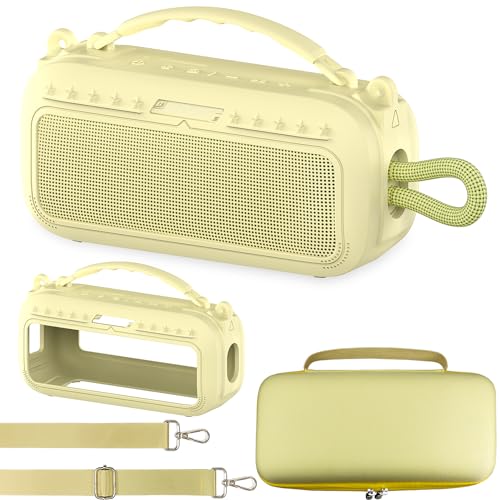 JCHPINE Silicone Cover and Carrying Case for Bose SoundLink Plus Speaker | Protective Cases with Handle and Shoulder Strap, Soft Silicone Cover and Hard Travel Case (Yellow) - color: Yellow Case
