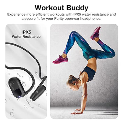 Purity Air Open Ear Headphones - True Air Conduction Wireless Bluetooth Open Ear Earbuds with Dual Mic for iPhone/Android - Secured Long Wearing Comfort, Sports Sweat Resistant (Black/Black) - color: Black/Black