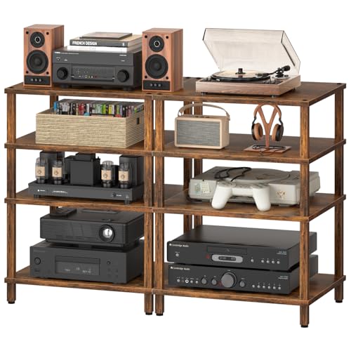 LELELINKY 4-Tier AV Media Player Stand Set of 2, Brown Stereo Cabinet, Wooden TV Stand,Game Console Shelf, Multifunctional Entertainment Center, Suitable for Home, Conference Room, Game Studio - color: Brown, size: 4 Tier