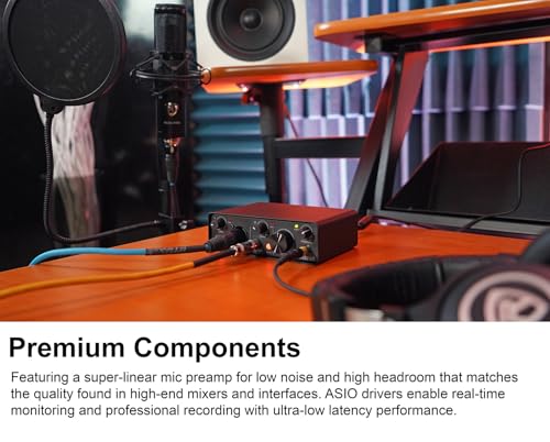 Rockville R-TRACK SOLO USB-C Audio Interface Bundle with RCM03 Mic, PRO-M50 | 24-Bit/192kHz, 2-In/2-Out, XLR/Hi-Z/TRS Inputs, 48V Phantom Power, ASIO Drivers, PRO-M50 Studio Headphones, 3-Items