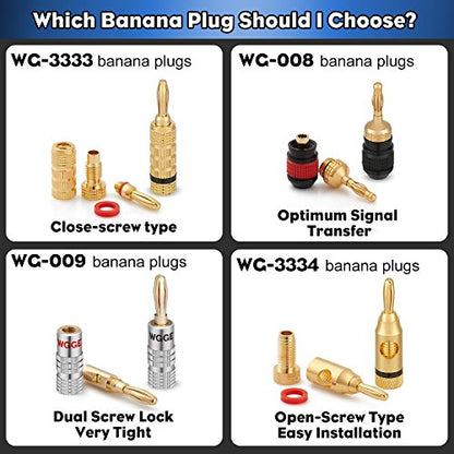WGGE WG-3333 24k Gold Plated Speaker Banana Plugs-Closed Screw Type (5 Pairs (10 Plugs)) - size: 5 Pairs (10 PLUGS)
