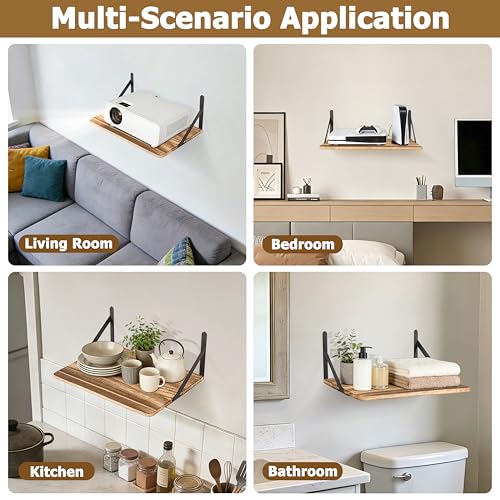 RedCall Wall Mount Shelf for Projector, Floating Shelf for Router/Modem, 16.5" x 11" Audio Video Equipment Storage, Wood & Metal