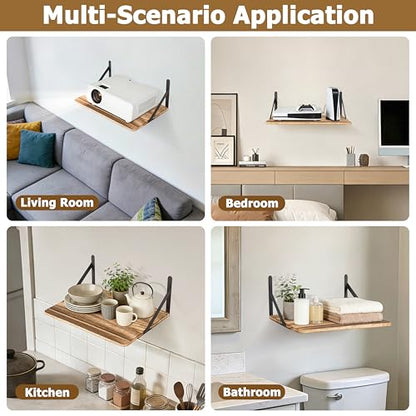 RedCall Wall Mount Shelf for Projector, Floating Shelf for Router/Modem, 16.5" x 11" Audio Video Equipment Storage, Wood & Metal