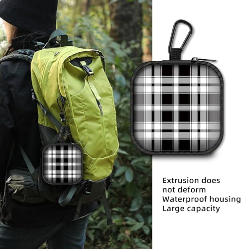 Square Data Cable Earbud Charger Coin Storage Bag Shockproof and Drop-Proof EVA Material Compatible with AirPod(Plaid Textile Black and White) - color: Plaid textile black and white