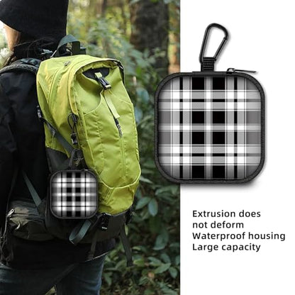Square Data Cable Earbud Charger Coin Storage Bag Shockproof and Drop-Proof EVA Material Compatible with AirPod(Plaid Textile Black and White) - color: Plaid textile black and white