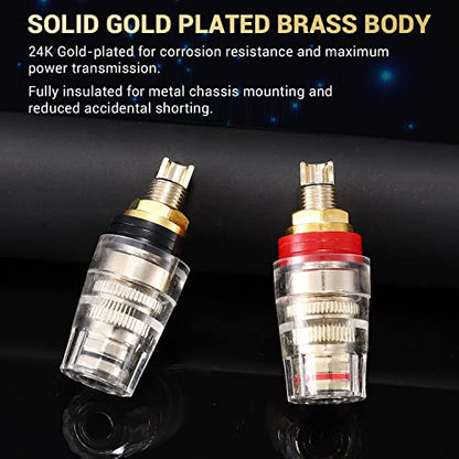 Facmogu 4PCS Black & Red Heavy Duty 5-Way Binding Post Banana Jacks 4mm, 24K Gold Plated Sold Brass Insulated Binding Post Banana Plugs, Speaker Amplifier Bindling Post Terminal Connectors - Short - size: Large-Short