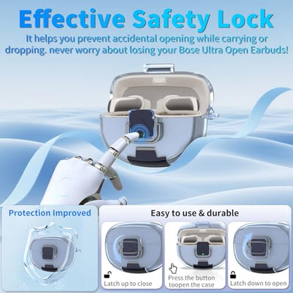 for Bose Ultra Open Earbuds Case with Secure Lock & Phone Stand, Soft TPU Shockproof Protective Clear Case for Bose Open Ear Earbuds Accessories with Cleaning Pen & Keychain (Light Blue) - color: Clear Light Blue