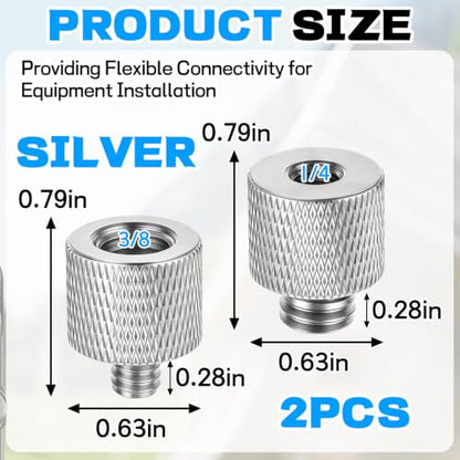 2 Pack 1/4 to 3/8 & 3/8 to 1/4 Camera Tripod Screw Adapter, Male to Female Thread Converter for Tripod Mount Light Stand Microphone Stand Monitor – Silver - color: Silver