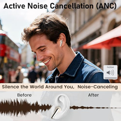 Wireless Earbuds 2 Pack, ANC in-Ear Bluetooth Headphones, Big Bass Durable, Lightweight Design for Noisy Factories, Gym, and Travel, 60 Hour Long Playtime (Gold) - color: Gold