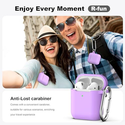 for AirPods 2nd/1st Case Silicone Cover, Lavender | Compatible with Apple AirPods 2nd/1st (2019/2016) Generation with Keychain & Cleaner Kit, Wireless Charging Compatible - color: Lavender