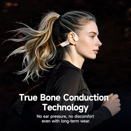 Bone Conduction Headphones Bluetooth 6.1 Open Ear IPX7 Waterproof - color: Orange
