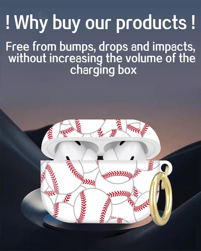 Compatible with AirPod Pro 2nd//1st Generation Case Cover with Key Chain,Full Protective Shockproof Wireless Headphone Case for Airpod Pro 2023/2022/2019(Baseball Wallpaper) - color: Baseball Wallpaper