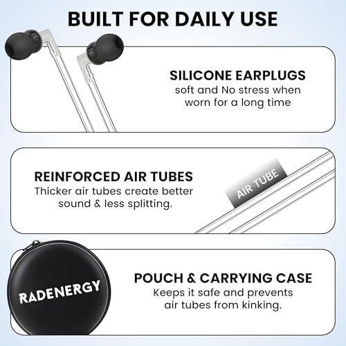 Airtube Headphones, EMF Free Earbuds, 3.5mm Jack, 3D Sound | Zipper Bags and Microphone Volume Control for Work Meetings, Sleep, Gym and High Audio Quality Devices - size: 3.5mm Jack