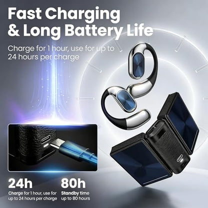 Open-Ear Headphones Bluetooth6.0 IPX5 Wireless Earphones White | Bluetooth6.0 open-ear earhooks, IPX5, Secure non-slip fit, built-in mic, lightweight comfy for running & daily outdoor use - color: ivory white