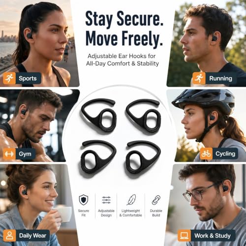 Ear Hooks Compatible with JBL Tune Buds, Adjustable Anti-Slip Attachments for Running and Sports Workout, 2 Pairs