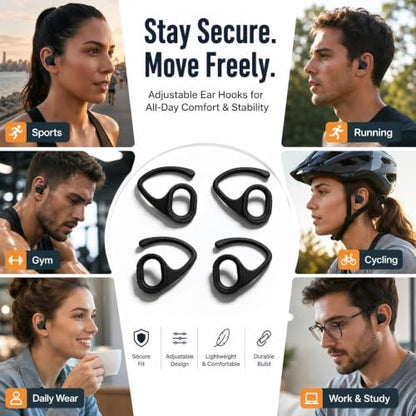 Ear Hooks Compatible with JBL Tune Buds, Adjustable Anti-Slip Attachments for Running and Sports Workout, 2 Pairs