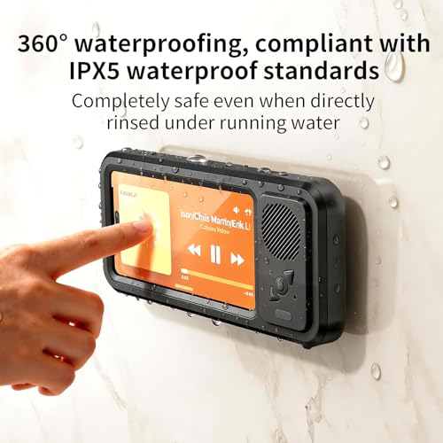 Shower Phone Holder Waterproof with Speaker Hole,360° Rotation Shower Phone Case Holder,Anti Fog Phone Stand Mount for Bathroom Bathtub Kitchen Wall Mirror,for 4-7" iPhone 17 S25 Ultra(Black) - color: Black