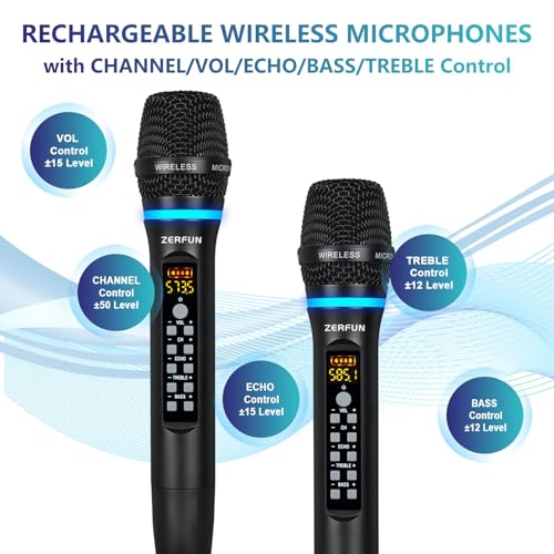 Dual Wireless Microphones Rechargeable, UHF Metal Wireless Mic System Cordless Microphone Professional with Echo Treble BASS VOL Channel Control for Karaoke Singing Church Events - style: WM-2 A