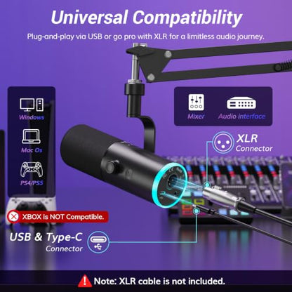 TONOR Dynamic Gaming Microphone XLR/USB Mic with AI Noise Cancellation - color: Black