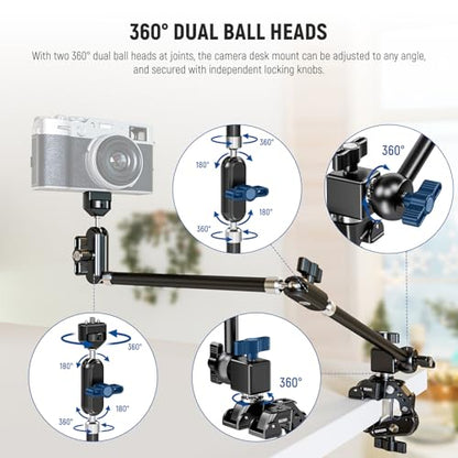 NEEWER 30" Articulating Magic Arm with Desk Super Clamp/Action Cam Mount/Phone Holder, Overhead Camera Mic Boom Stand, Compatible with GoPro iPhone DSLR Webcam Microphone Video Recording, UA056 - style: UA056