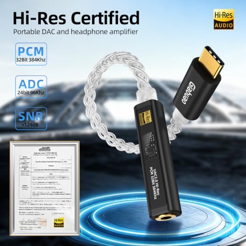 USB C to 3.5mm Audio Adapter with CX31993+MAX97220 DAC Amplifier | DAC Dongle Headphone Amplifier 8-Strand 4N Silver Plated Cable for iPhone 15/16/17/Android/Samsung/Mac/PC,HiFi 32Bit/384kHz - color: Black