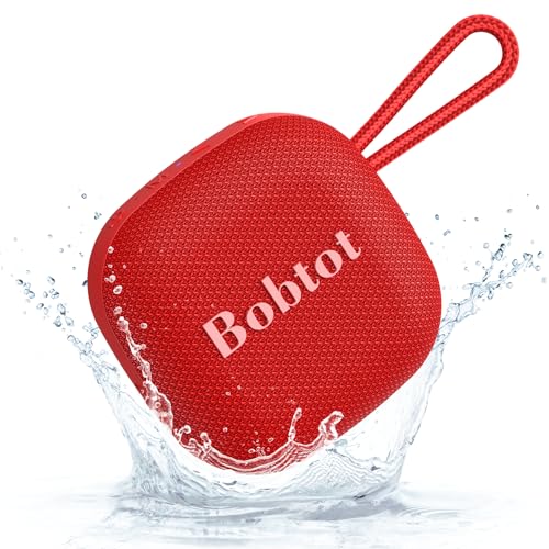 Bobtot Portable Bluetooth Speaker, IPX7 Waterproof, TWS Pairing, Red | Wireless Shower Speaker with 16 Hours Playtime, Loud Stereo Sound, Built-in Microphone, Small Size with Carrying Lanyard - color: Red