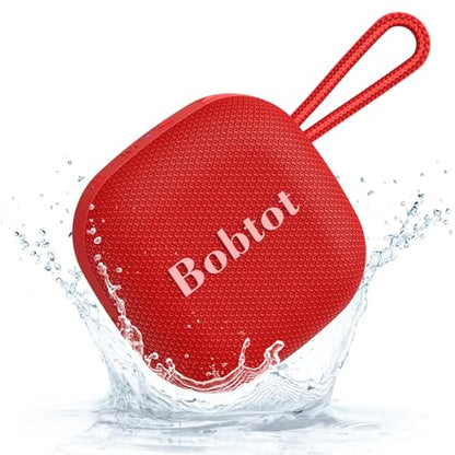 Bobtot Portable Bluetooth Speaker, IPX7 Waterproof, TWS Pairing, Red | Wireless Shower Speaker with 16 Hours Playtime, Loud Stereo Sound, Built-in Microphone, Small Size with Carrying Lanyard - color: Red