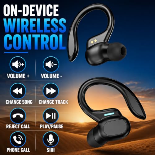 Audance Wireless Sport Earbuds with Ear Hooks, Bluetooth 5.4 Secure Fit Ear Buds for Running & Gym, Sweatproof IPX7, 50H Playtime Charging Case, 4-Mic Clear Call Deep Bass Earphones for iOS & Android