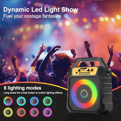 JM Portable Karaoke Machine 2-Way Coaxial Driver Speaker with 2 Mics-Black | Portable,Rechargeable,Bluetooth,TF/SD/USB,AUX,FM,4000mAh,5 Light Modes - color: Black