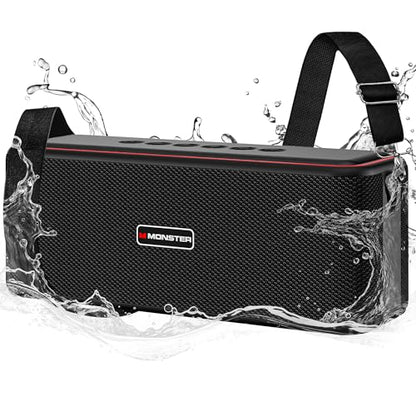 Monster Shock Pro Bluetooth Speaker with Strap, 80W Loud Speaker with Deep Bass, Portable Wireless Speakers with TWS, Long Playtime & Waterproof for Outdoors/Indoors, Supports AUX/TF Card/USB Audio