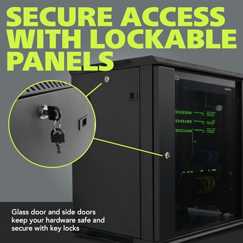Pearington 12U Server Rack Enclosure with Glass Door, Cooling Fan, Locks, & Removable Side Panels - 12U Wall Mount Network Cabinet - size: 12U Rack