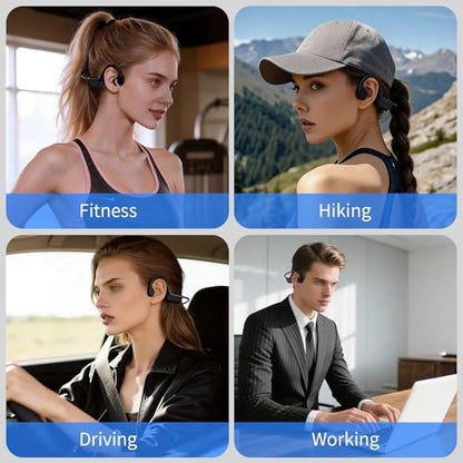 2026 Bone Conduction Headphones, Bluetooth 6.0 Open Ear Headphones，Wireless Sports Earphones IPX5 Waterproof, 10H Long Battery Life Playtime for Running，Cycling，Gym (Gray-Black)