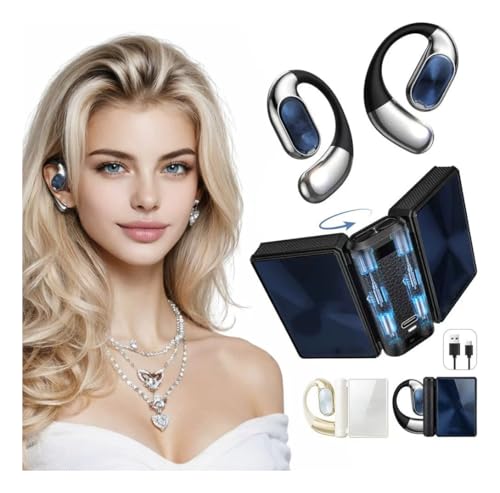 Open-Ear Headphones Bluetooth6.0 IPX5 Wireless Earphones White | Bluetooth6.0 open-ear earhooks, IPX5, Secure non-slip fit, built-in mic, lightweight comfy for running & daily outdoor use - color: ivory white